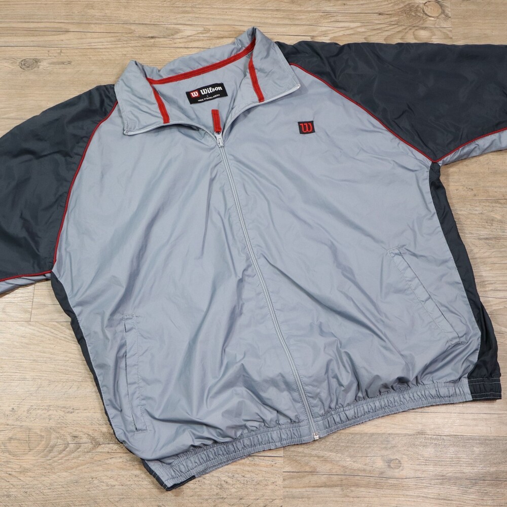 Vintage 90s Wilson Sportswear Colorblock Windbreaker Jacket Gray Red Mens L